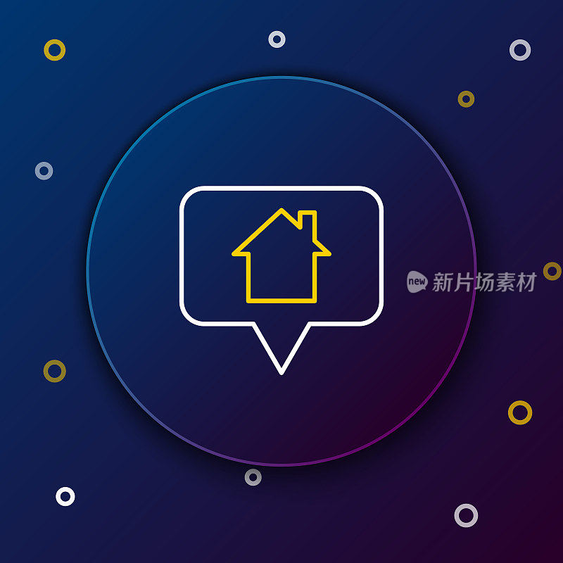 Line Map pointer with house icon isolated on blue background. Home location marker symbol. Colorful outline concept. Vector